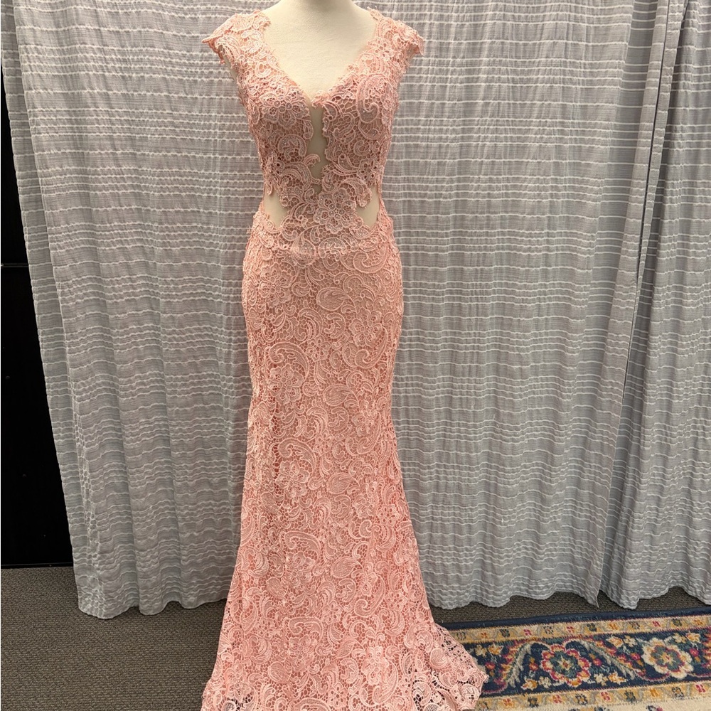 Mac Duggal Pink Backless Lace Dress